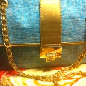 Charming Charlie Blue and Gold Chain Bag